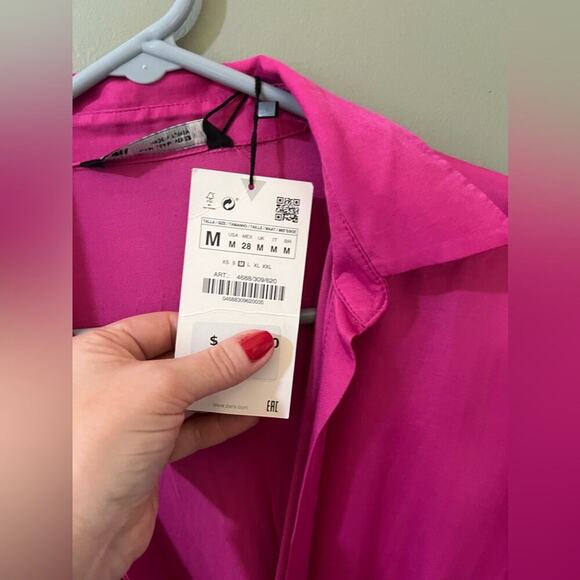 Zara NWT pink long sleeve twist from satin dress size medium - Picture 7 of 9